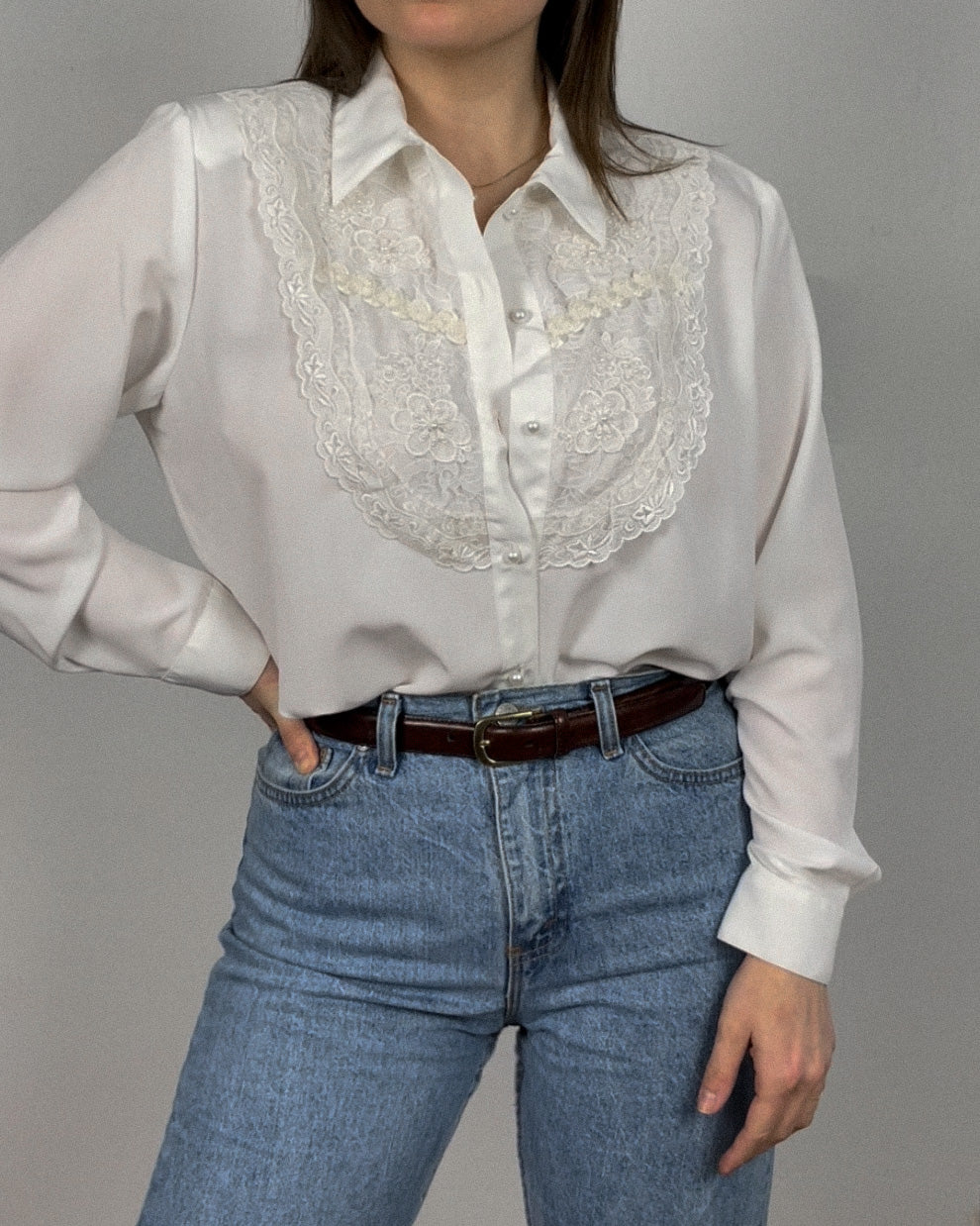 Vintage White Elegant Embroidered Button Down