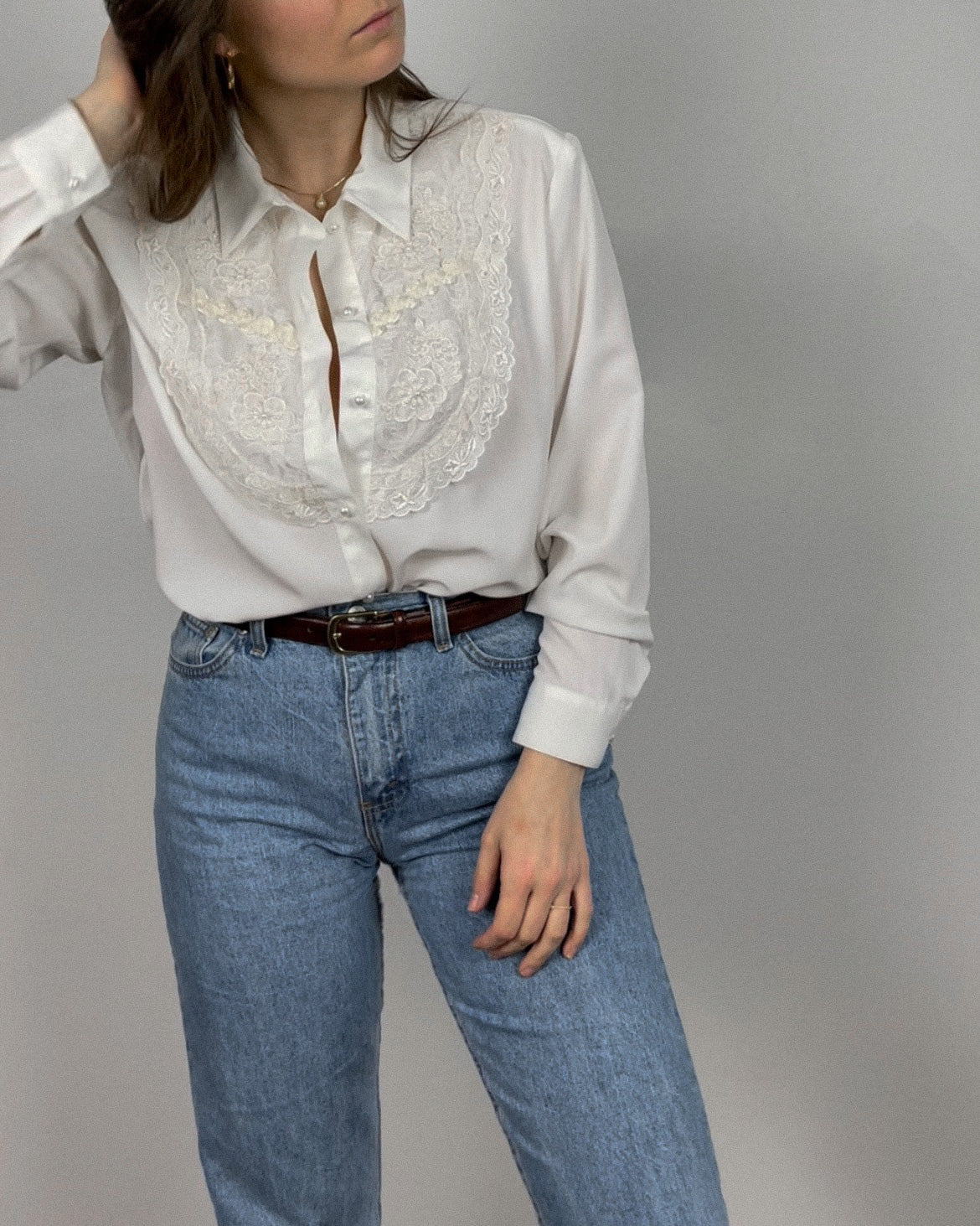 Vintage White Elegant Embroidered Button Down